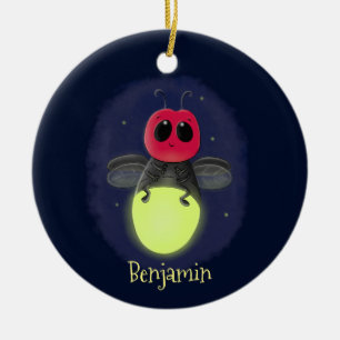 Ornamento De Cerâmica Cute lightning bug firefly cartoon illustration