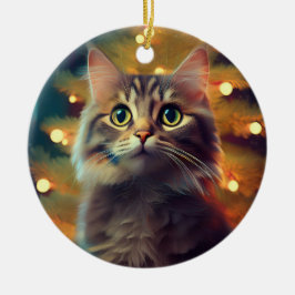 Ornamento De Cerâmica Cute Little Kitten Playing With Christmas Bulb