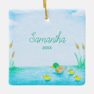 Ornamento De Cerâmica Cute Mallard Duck Personalizado