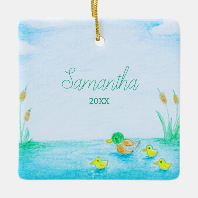 Ornamento De Cerâmica Cute Mallard Duck Personalizado (Frente)