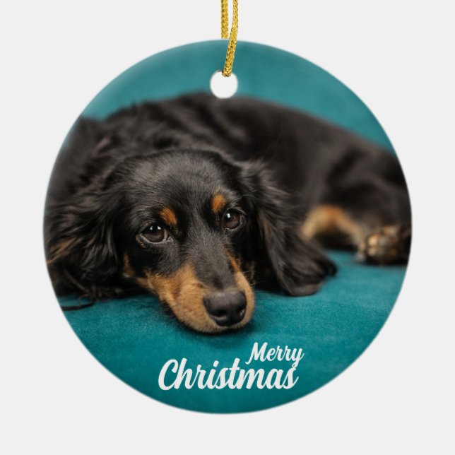 Ornamento De Cerâmica Cute Merry Christmas Dog  ceramic ornament (Frente)