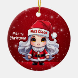 Ornamento De Cerâmica Cute Mrs Santa Claus Character Berry Red Snowy🎄