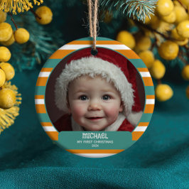 Ornamento De Cerâmica Cute Natal Gnome Primeiro Natal Nome do Bebê & Fot