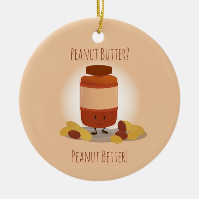 Ornamento De Cerâmica Cute Peanut Butter Jar Nuts Food (Frente)