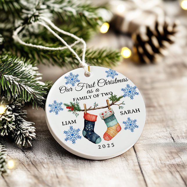 Ornamento De Cerâmica Cute Personalized Family of Two Christmas Stocking (Criador carregado)