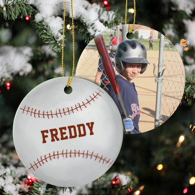Ornamento De Cerâmica Cute Photo Keepsake Baseball Personalized  (Cute Sports Photo Baseball Personalized Ornament)