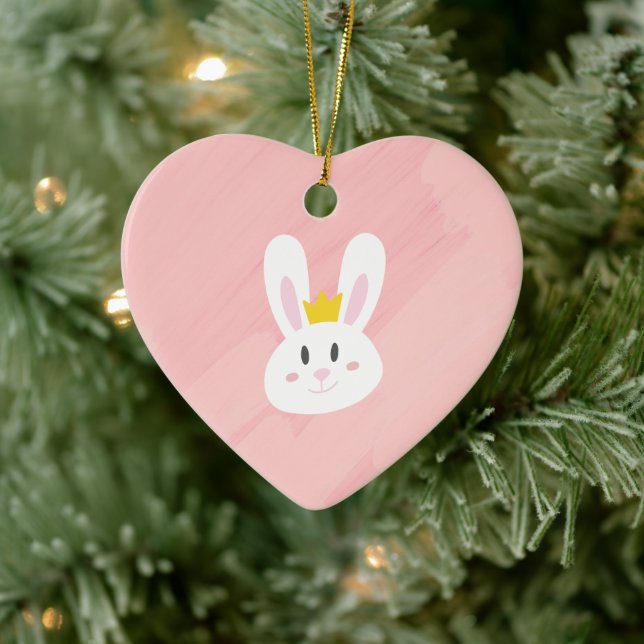 Ornamento De Cerâmica Cute Pink Bunny Heart Ornament (Árvore)