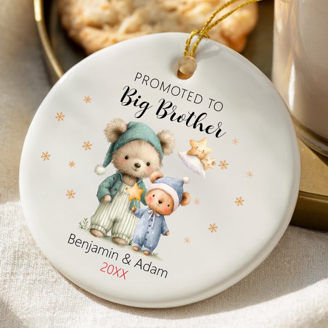 Ornamento De Cerâmica Cute promoted to big brother teddy bears christmas (Criador carregado)
