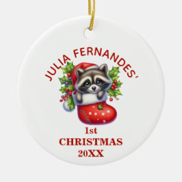 Ornamento De Cerâmica Cute Racoon Primeiro Natal Personalizado