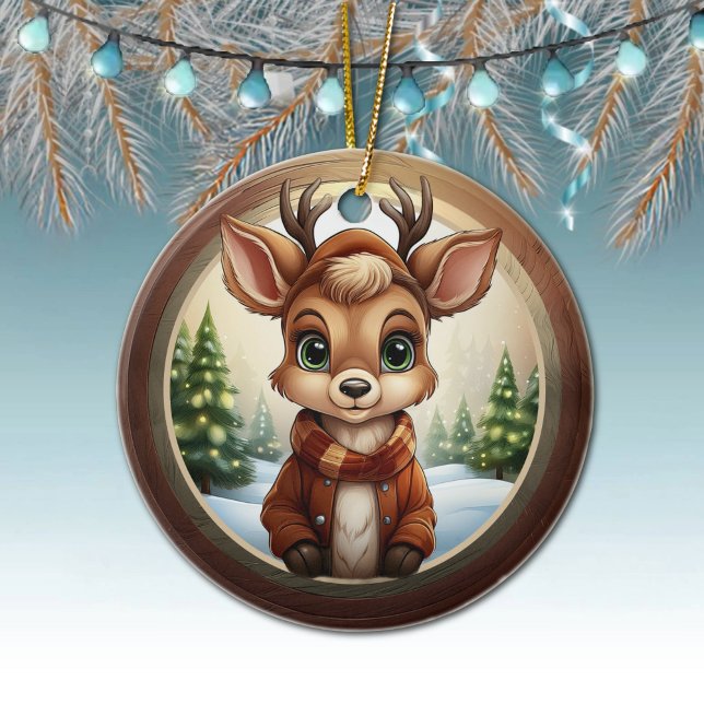 Ornamento De Cerâmica Cute Reindeer, Woodland Animal Deer Antlers 🦌🎄 (Xmas Reindeer Character Decoration, Christmas Doe Antlers Ceramic Ornament, Deer Decor, Doe 🦌🎄)
