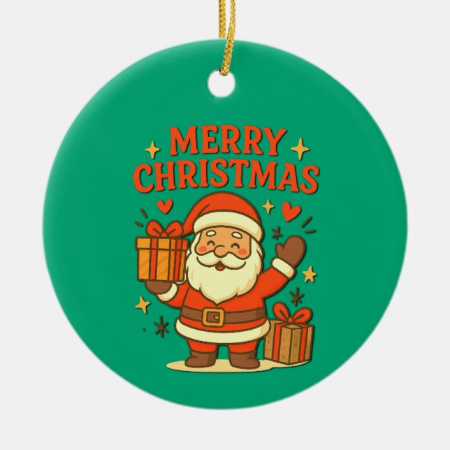 Ornamento De Cerâmica  Cute Santa Claus Christmas Art –  Merry Christmas (Frente)