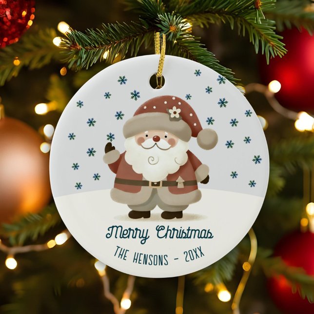 Ornamento De Cerâmica Cute Santa Clause Snowflakes Drawing Christmas (Criador carregado)