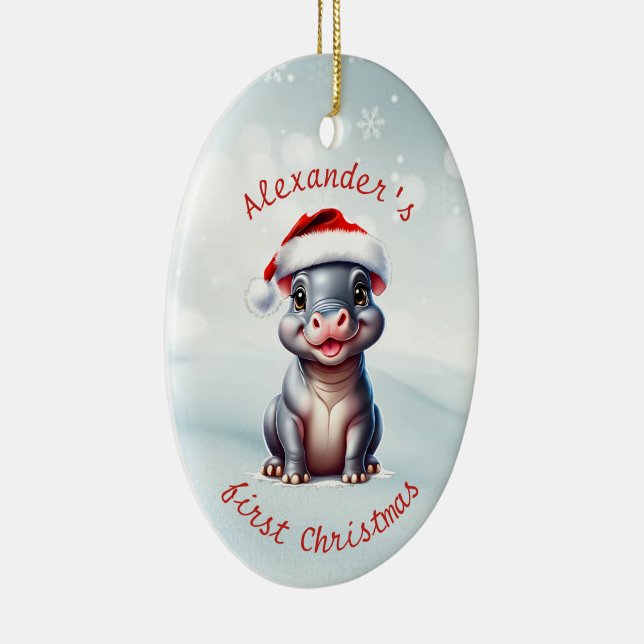 Ornamento De Cerâmica Cute Santa Hat Hippopotamus Primeiro Natal Neve (Direito )