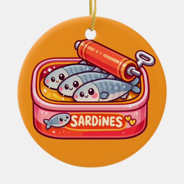 Ornamento De Cerâmica Cute Sardines Can Pink Orange (Frente)