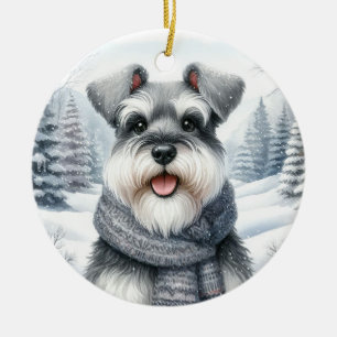 Ornamento De Cerâmica Cute Schnauzer Winter Wonderland Natal