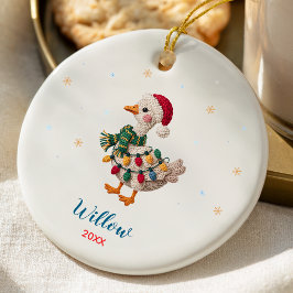 Ornamento De Cerâmica Cute silly goose christmas lights custom