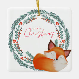 Ornamento De Cerâmica Cute Sleeping Fox Christmas