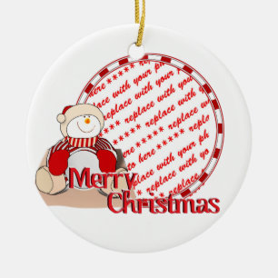 Ornamento De Cerâmica Cute Snowman Christmas Photo Frame