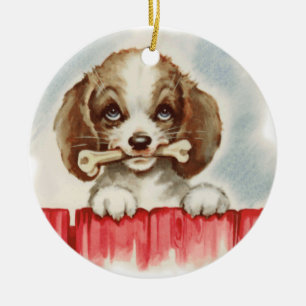 Ornamento De Cerâmica Cute Spaniel Puppy com Osso