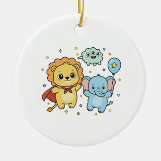 Ornamento De Cerâmica Cute Superhero Lion and Elephant Friends Cartoon