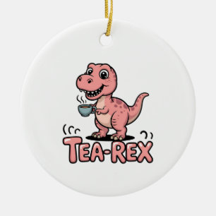 Ornamento De Cerâmica Cute Tea-Rex Dinossauro Rosa – Beba Feliz!