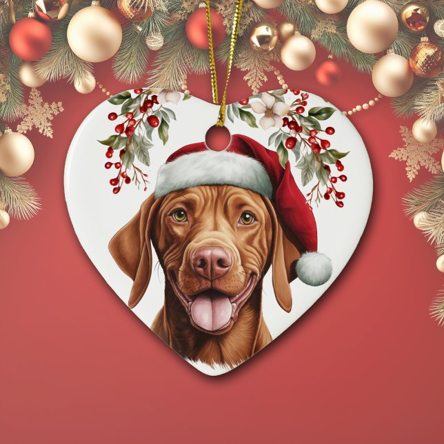 Ornamento De Cerâmica Cute Vizsla Dog Holly Berry Natal (Criador carregado)