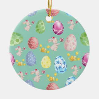 Ornamento De Cerâmica Cute Watercolor Bunny Sage Green yellow Easter