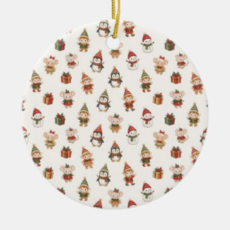 Ornamento De Cerâmica Cute Watercolor Christmas Pattern - Elves Penguins