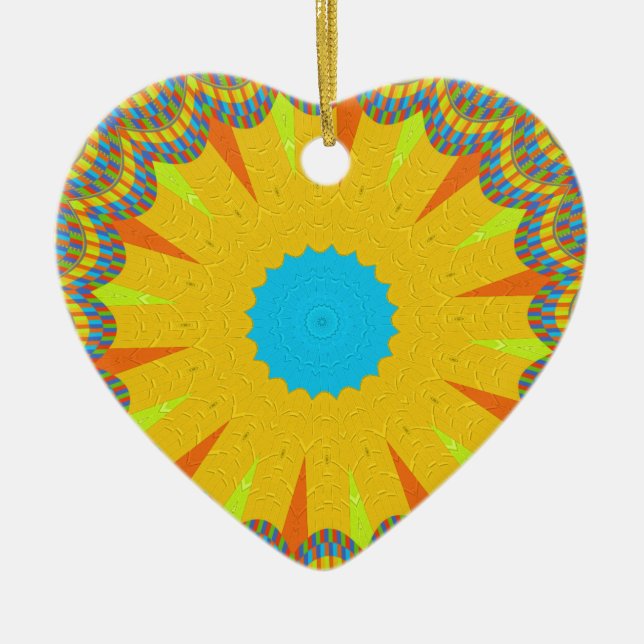 Ornamento De Cerâmica Cyan e Dourada Mandala Art Impressão (Frente)