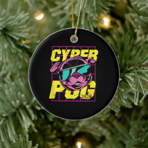 Ornamento De Cerâmica Cyber Pug Cachorro Legal