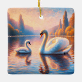 Ornamento De Cerâmica Cygnet e Swan