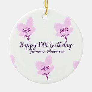 Ornamento De Cerâmica D floral rosa malva 15 anos aniversário quinceaner