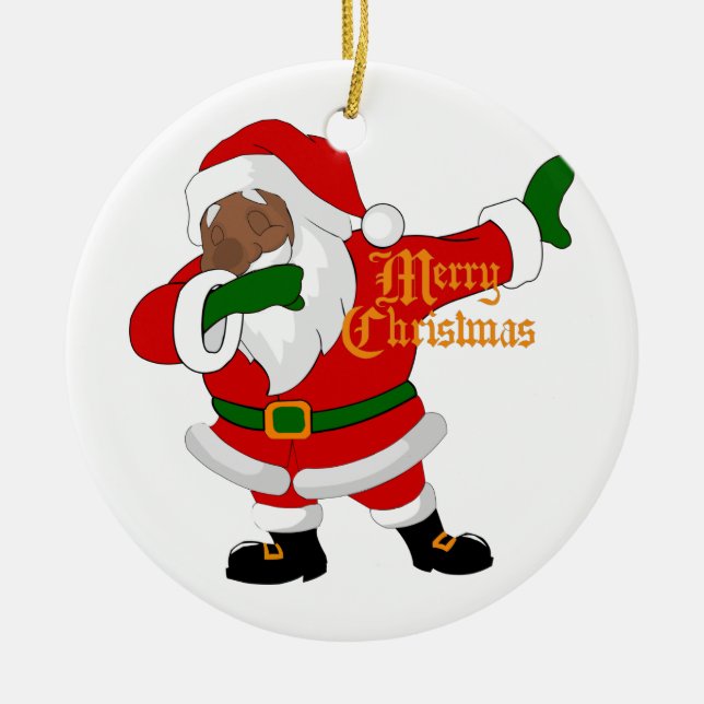 Ornamento De Cerâmica dabbing black santa claus (Frente)