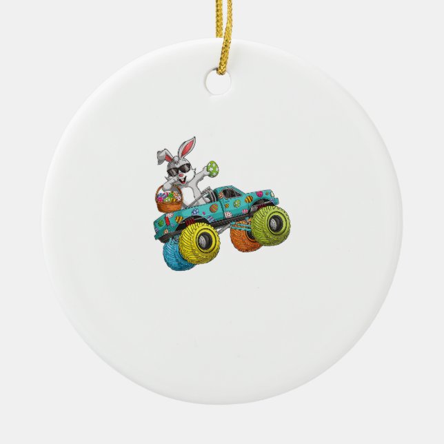 Ornamento De Cerâmica Dabbing Bunny Happy Easter Monster Truck Lovers Ki (Frente)