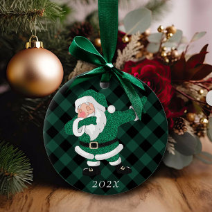 Ornamento De Cerâmica Dabbing Green Santa Claus Feriado divertido Humo