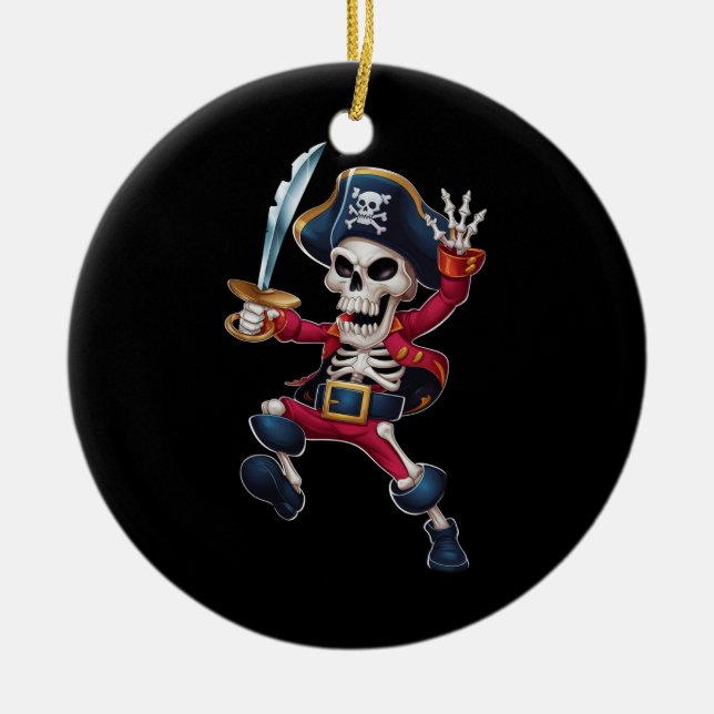 Ornamento De Cerâmica Dabbing Skeleton Pirate Halloween Kids Jolly Roger (Frente)