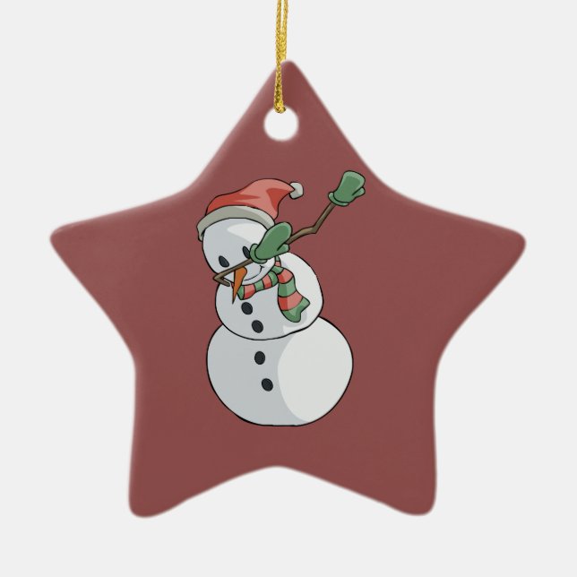 Ornamento De Cerâmica Dabbing Snowman Engraçado Decência de Natal (Frente)