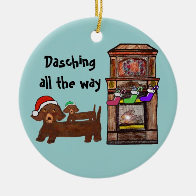 Ornamento De Cerâmica Dachshing toda a maneira (Frente)