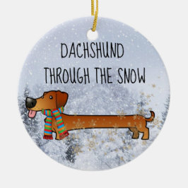 Ornamento De Cerâmica Dachshund adorável e engraçado através da neve