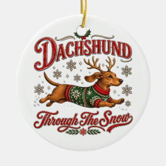 Ornamento De Cerâmica Dachshund Através da Neve