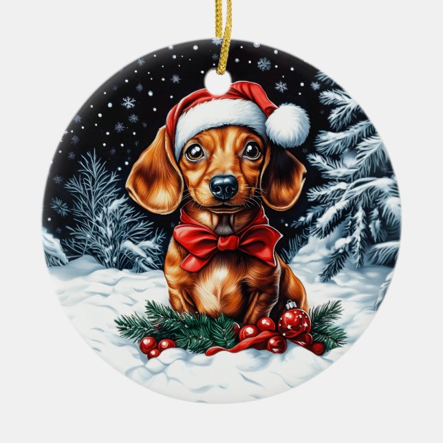 Ornamento De Cerâmica Dachshund Christmas (Frente)