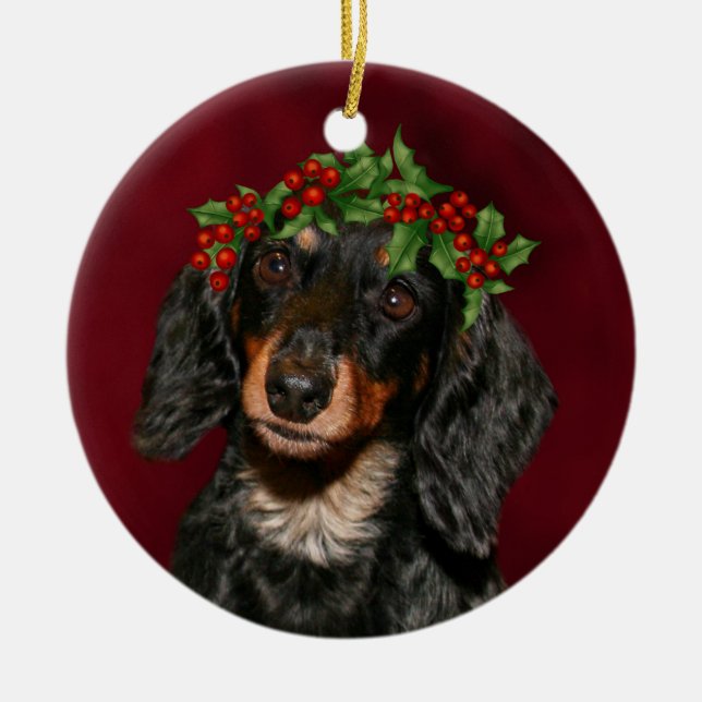 Ornamento De Cerâmica Dachshund Christmas (Frente)