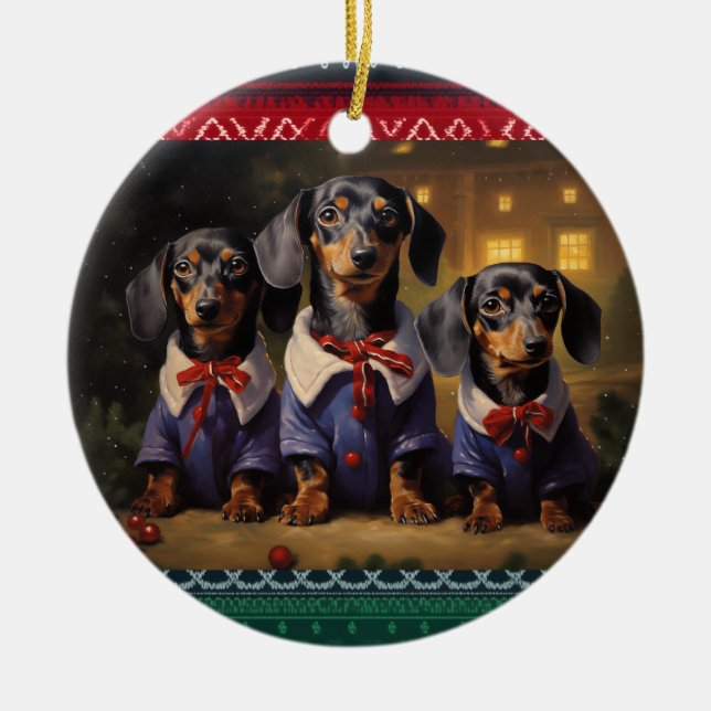 Ornamento De Cerâmica Dachshund Christmas (Frente)