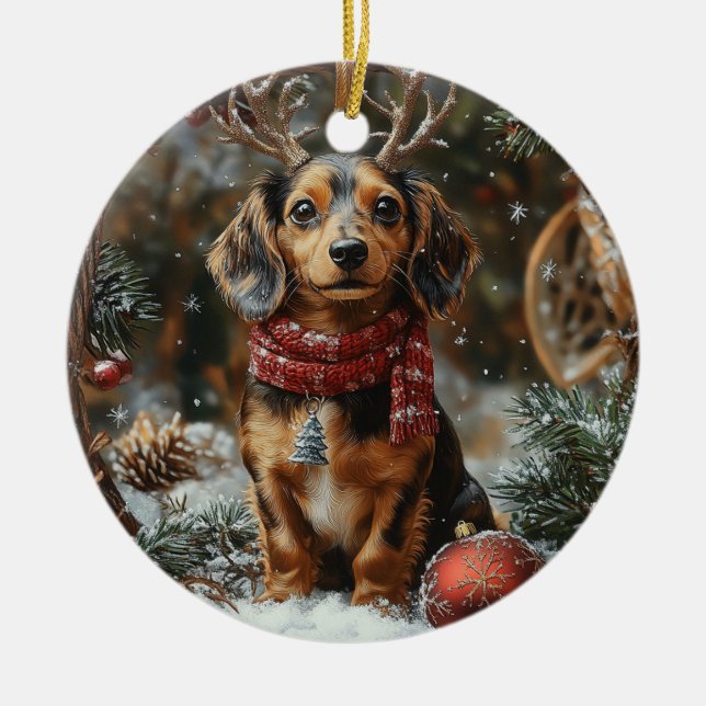 Ornamento De Cerâmica Dachshund Christmas (Frente)