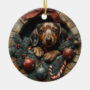 Ornamento De Cerâmica Dachshund Christmas
