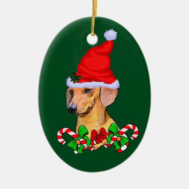 Ornamento De Cerâmica Dachshund Christmas (Frente)