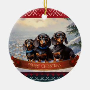 Ornamento De Cerâmica Dachshund Christmas