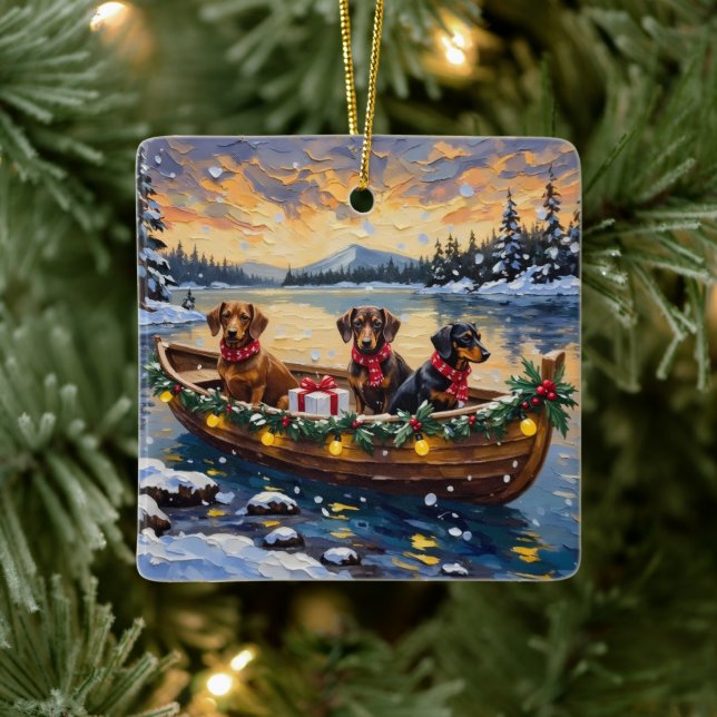 Ornamento De Cerâmica Dachshund Christmas Boat Holiday (Árvore)