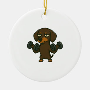 Ornamento De Cerâmica Dachshund com haltere treinamento de condicionamen
