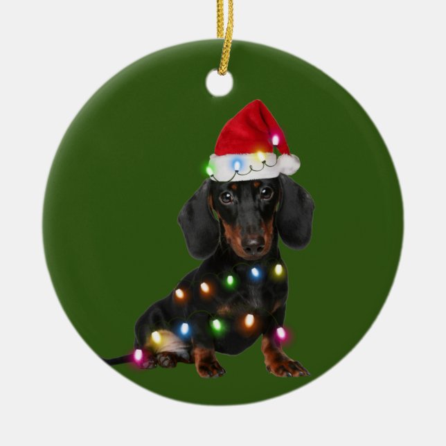 Ornamento De Cerâmica Dachshund Com Noite De Natal (Frente)